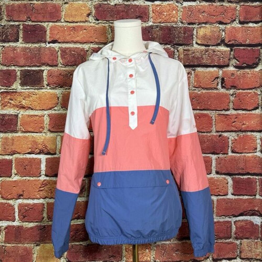 Columbia Women's 1/4 Snap PFG Hoodie Windbreaker Size S Colorblock Lightweight